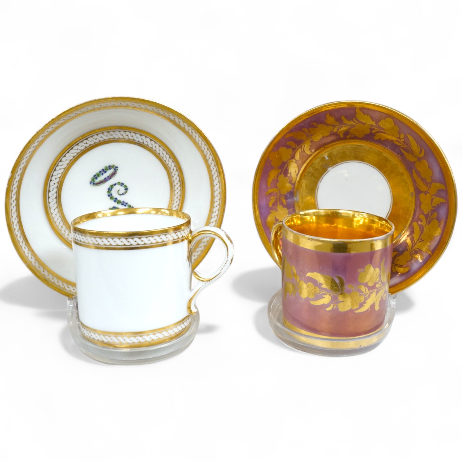 Two 19th century Paris porcelain coffee cans and saucers, cans 6cm high.
